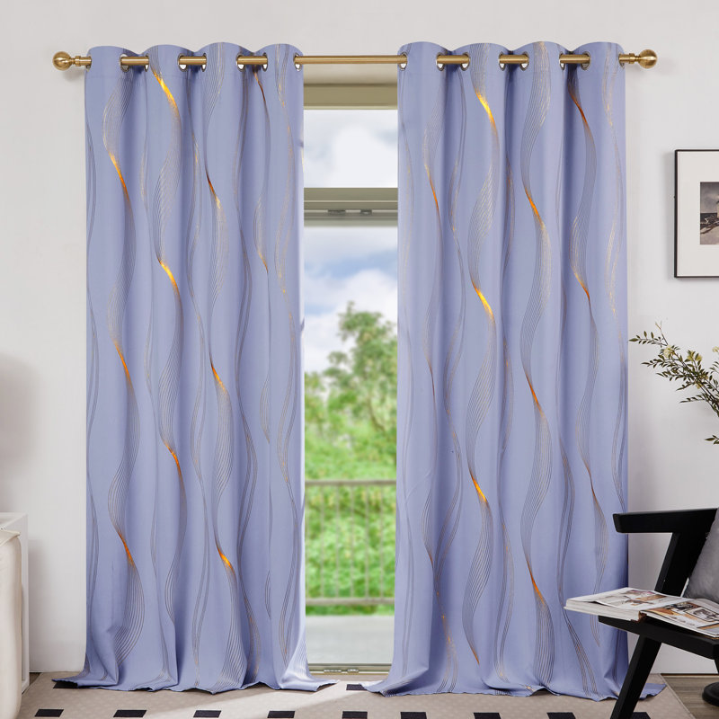 Geometric Blackout Thermal Curtain Pair, 52" W x 63" L, Light Purple