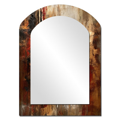 Ancient Italian Revelations In Gold And Red - Abstract Painting Arch Large Wall Mirror, Gold Asymmetrical Decorative Mirror, Printed Metal Art