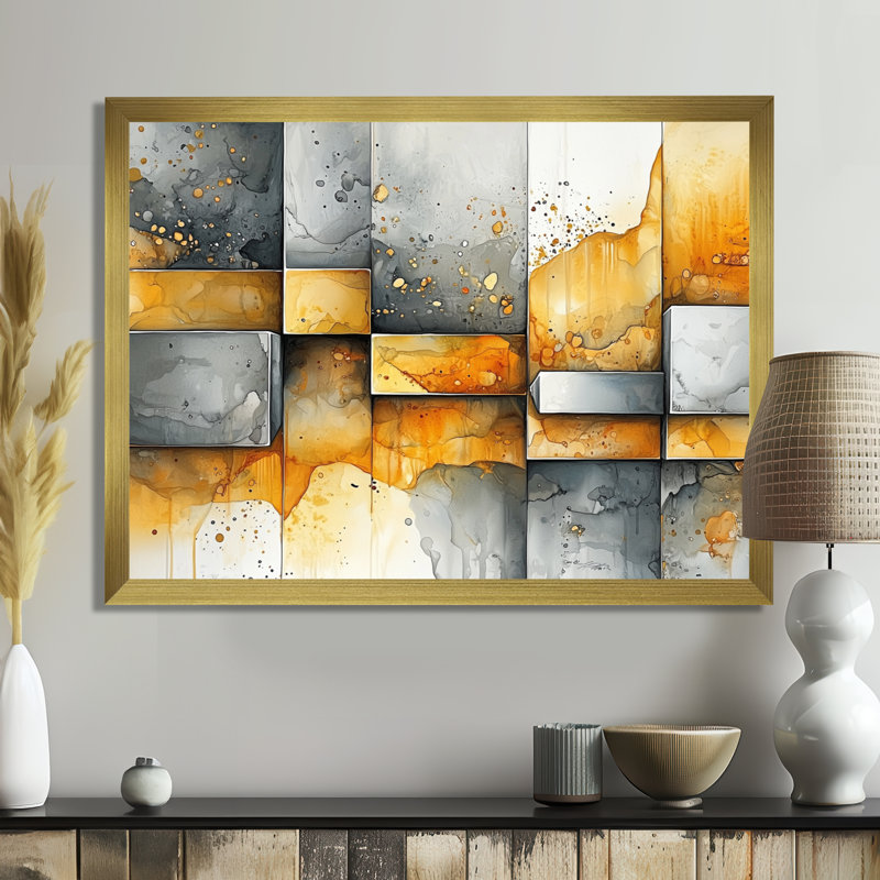 «Geometric Pulse Of Hard Edge Paint», impressions abstraites encadrées, H 12 po x l 20 po, Avec cadre, Doré