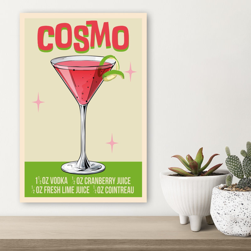 Retro Pink Cosmo Cocktail Classic Abstract Contemporary Rose Flower Landscape Wall Art Print by WallChart Art Studio - Print