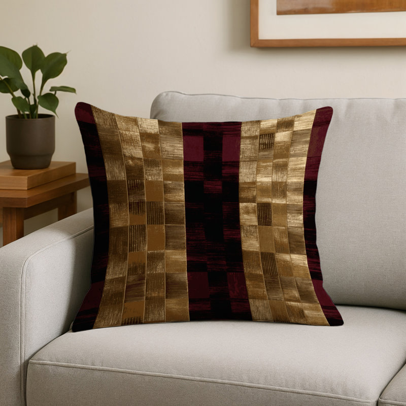 Coussin décoratif intérieur et extérieur ArtDeco, Carré 20 po, Brun à carreaux 11