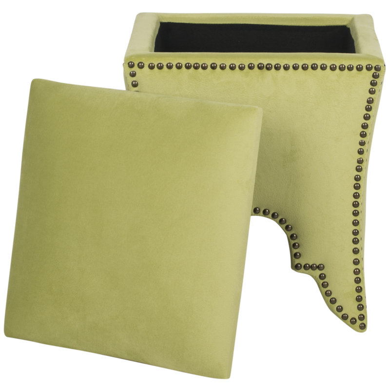 Upholstered Ottoman, Brass, Chartreuse