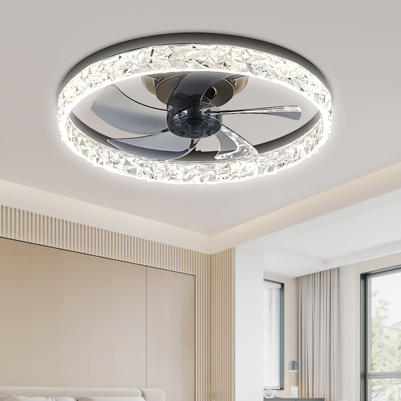 Crystal Ceiling Fan with Light and Remote, 3 Color Temperatures, 6 Speed Quiet DC Motor, Reversible, Dimmable, Economy Version, Bedroom Living Room