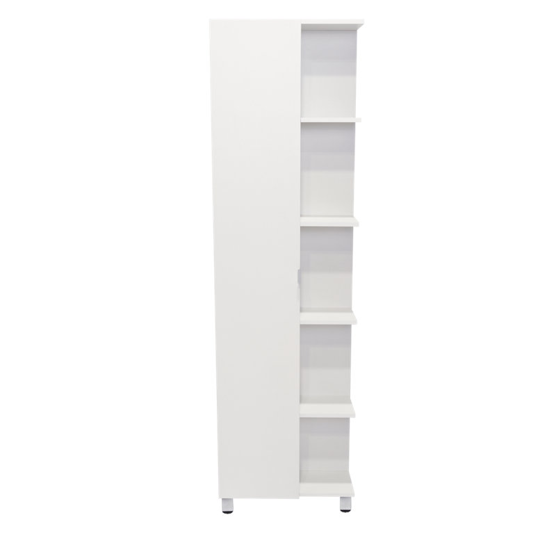 Corner Cabinet Womppi, Five Open Shelves, Single Door, White Finish, White