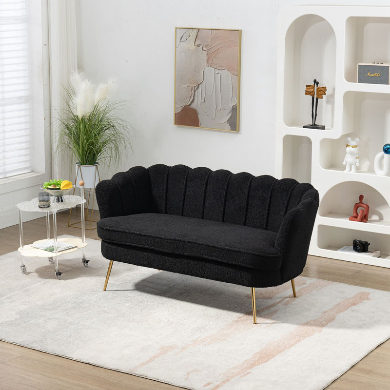 Shay 59.2" Flared Arm Curved Loveseat, Black Boucle