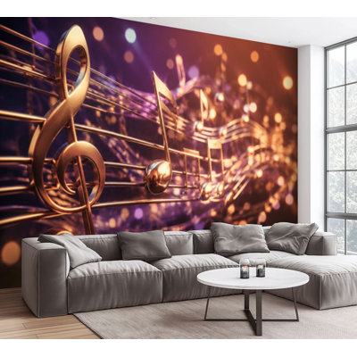 Papier peint adhésif autocollant 3D notes de musique, signes musicaux, musique abstraite, papier autocollant amovible, décoration murale pour salon, chambre à coucher H 100 po x l 144 po