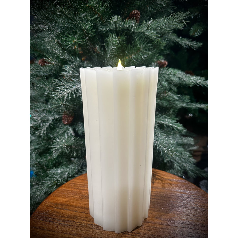 Sutton Real Wax Flickering Flameless Battery Powered LED Pillar Candle, White, 6" H x 4" W x 4" D