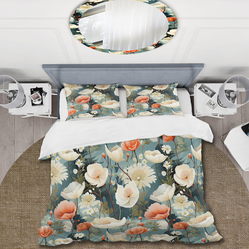 Ensemble de housse de couette à motif de jardin botanique japonais, Housse de couette simple + 1 taie décorative stan