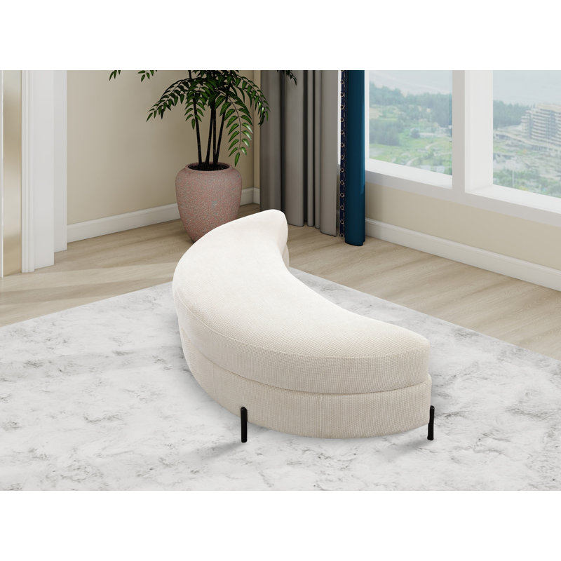 Grand repose-pieds rembourré avec rangement demi-lune, Chenille beige