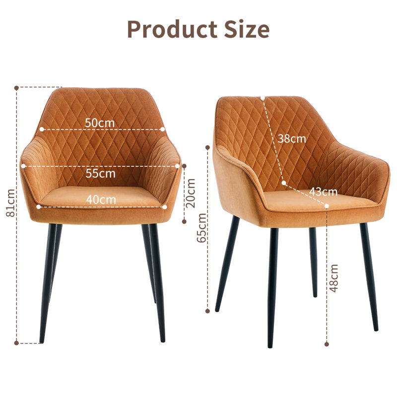 Sexton Upholstered Diamond Stitching Velvet Arm Dining Chair with Thick Cushion, Orange, 2