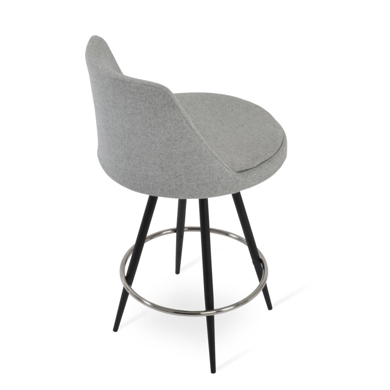 Tabouret de bar Martini, Similicuir noir, Laine argentée, Tabouret de bar (assise de 30 po de hauteur)