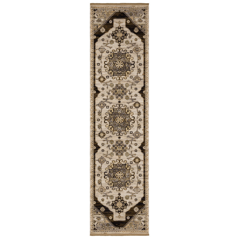 Kuester Old World Medallions Brown/ Grey Wool Blend Area Rug, Runner 2'6" x 10'