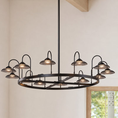 Lustre 12 lumières DEL avec roues en verre gris fumé à intensité variable