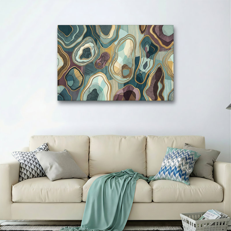 Ensemble de 1 tableau abstrait géométrique sur toile, 16"H x 24"W, Toile tendue