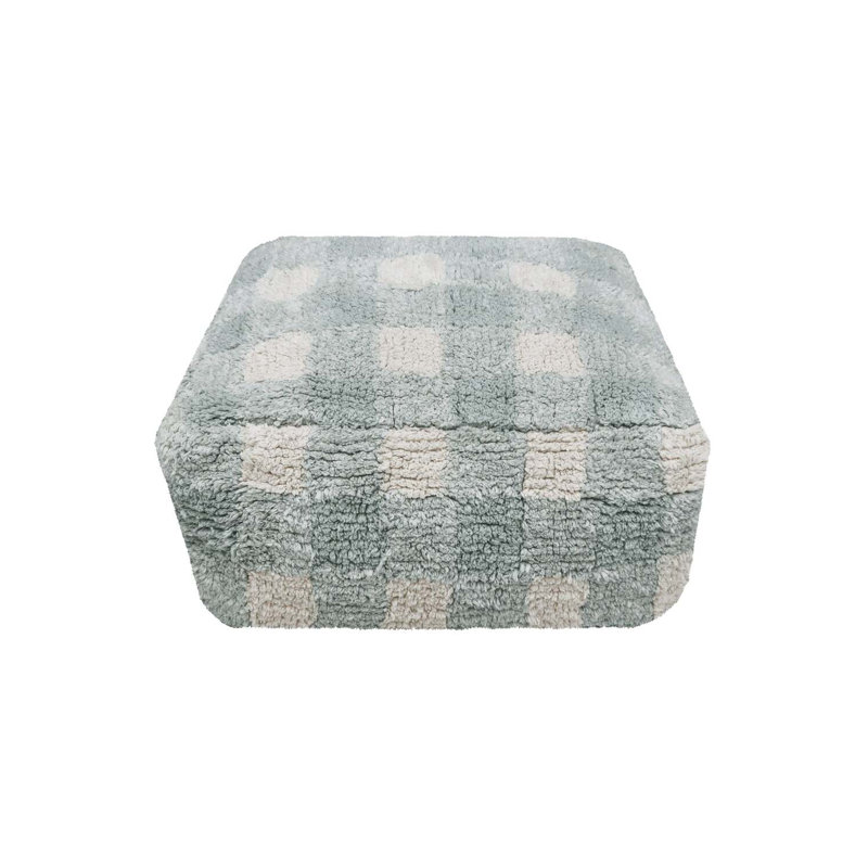 Vichy Square Pouf, Blue Sage