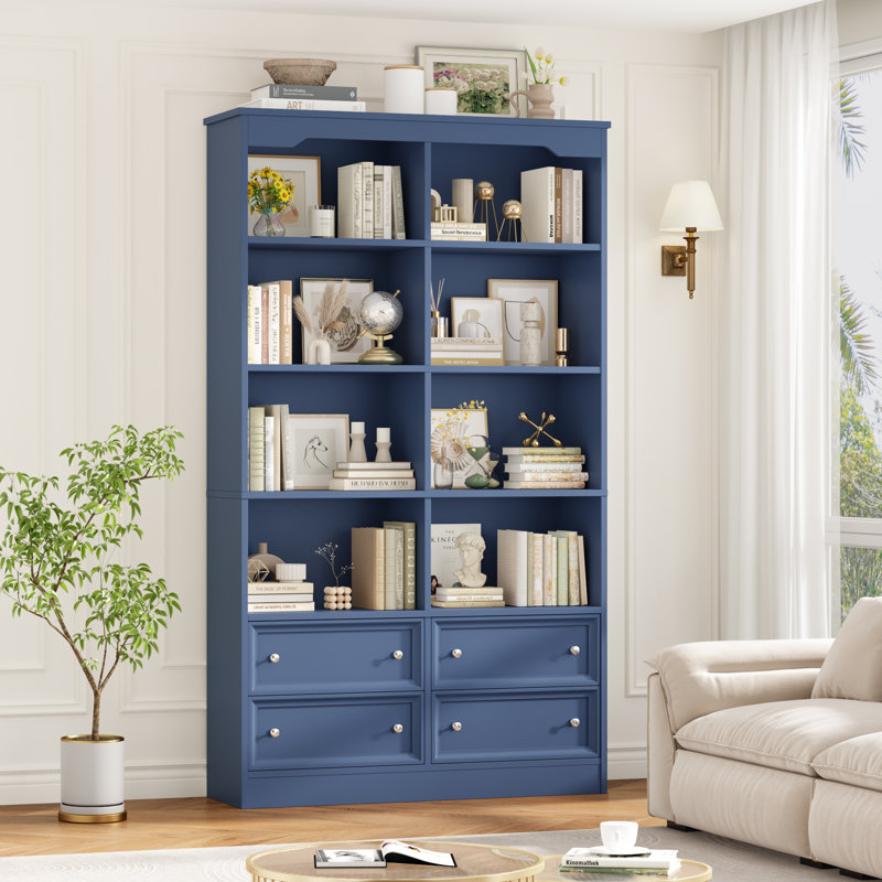 Kirklyn 6-Tier Standard Bookcase with 4 Drawers, Blue