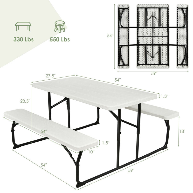 Table de pique-nique rectangulaire pour 4 personnes, Blanc