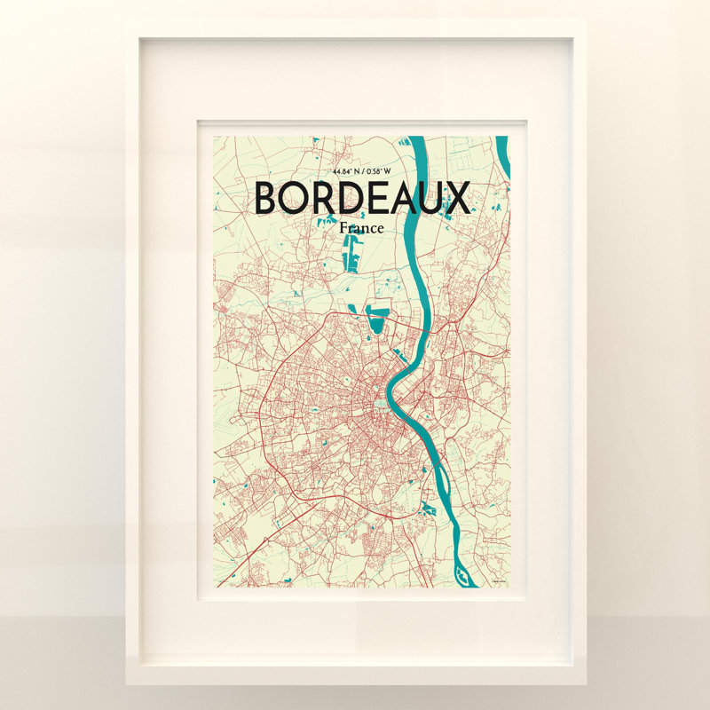 Bordeaux City Map In Tricolour - No Frame Print, 27.6cm H x 19.7cm W x 0.05cm D