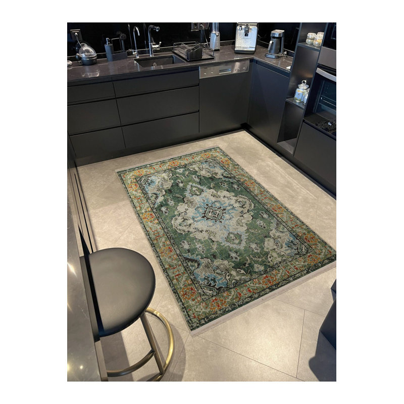 Tapis décoratif multicolore vert, Sous-tapis rectangulaire de 3 pi 3 po x 4 pi 11 po