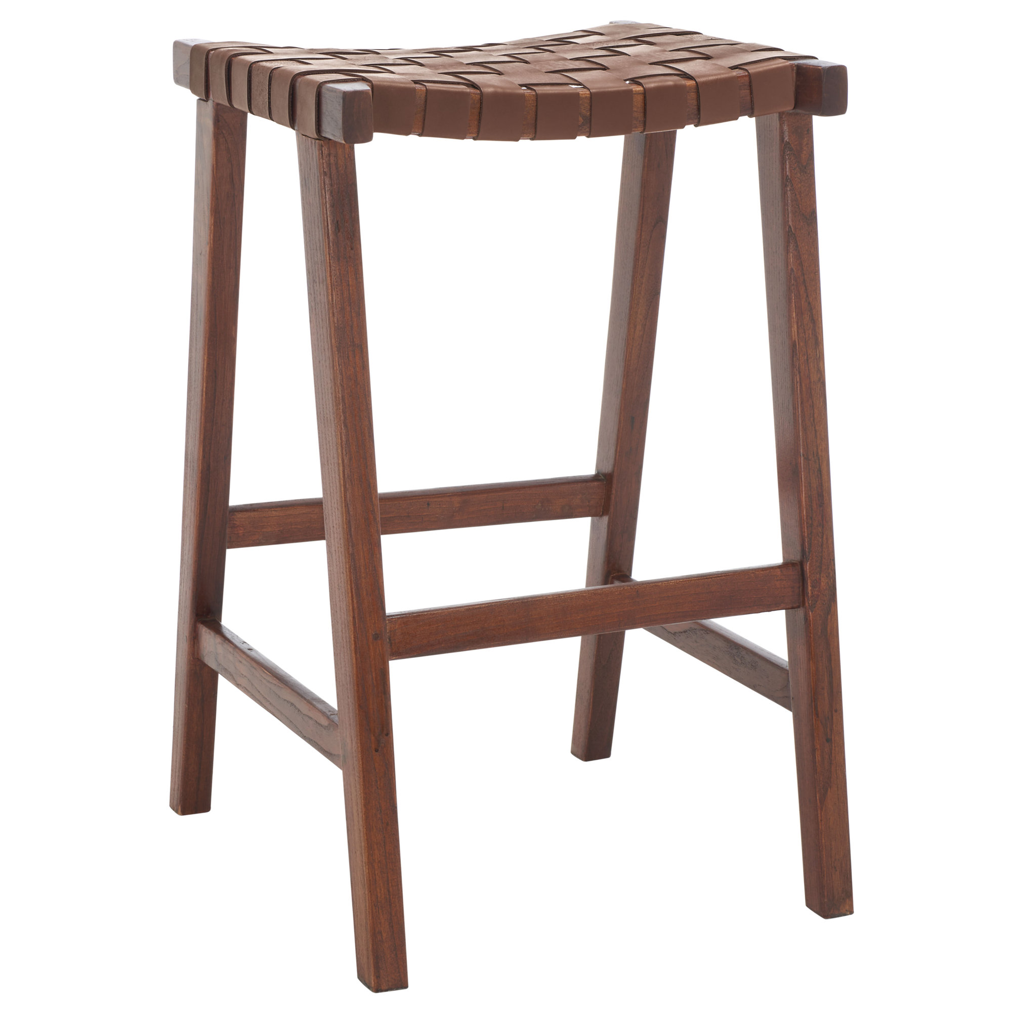 Alston Backless Leather Bar & Counter Stool, Walnut, Cognac, Bar Stool (30” Seat Height)