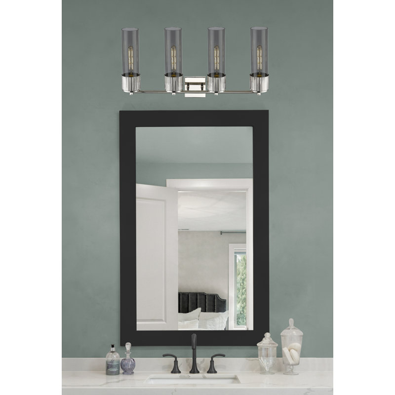 Luminaire de meuble-lavabo mural 4 po 12 po Bolivar - Finition nickel poli - Abat-jour verre fumé clair, Fumée, Nickel poli