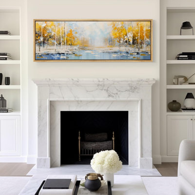 «Vibrant Autumn Abstract Birch Trees Nature Landscape», reproduction d'art sur toile