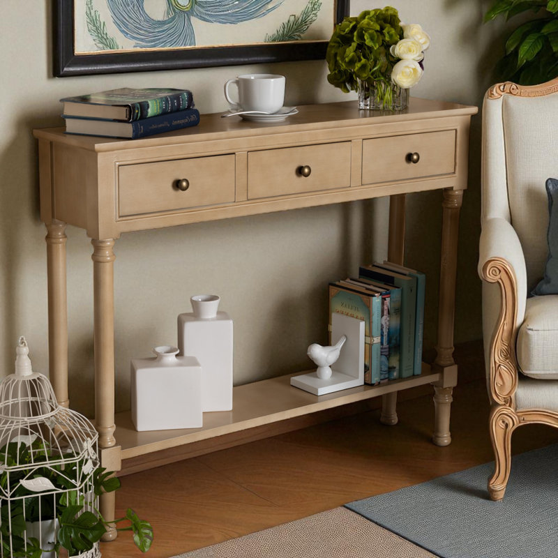 Dune French Farmhouse Brown Finished Wood 3-Drawer Console Table, 31.6'' H X 39.16'' W X 9.24'' D, Brown