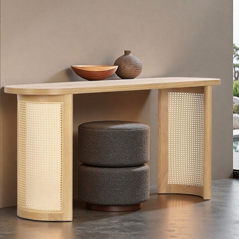Console d'entrée en bois massif de style Mid-Century, Burlywood, H 29,5 po x l 78,7 po x P 15 po