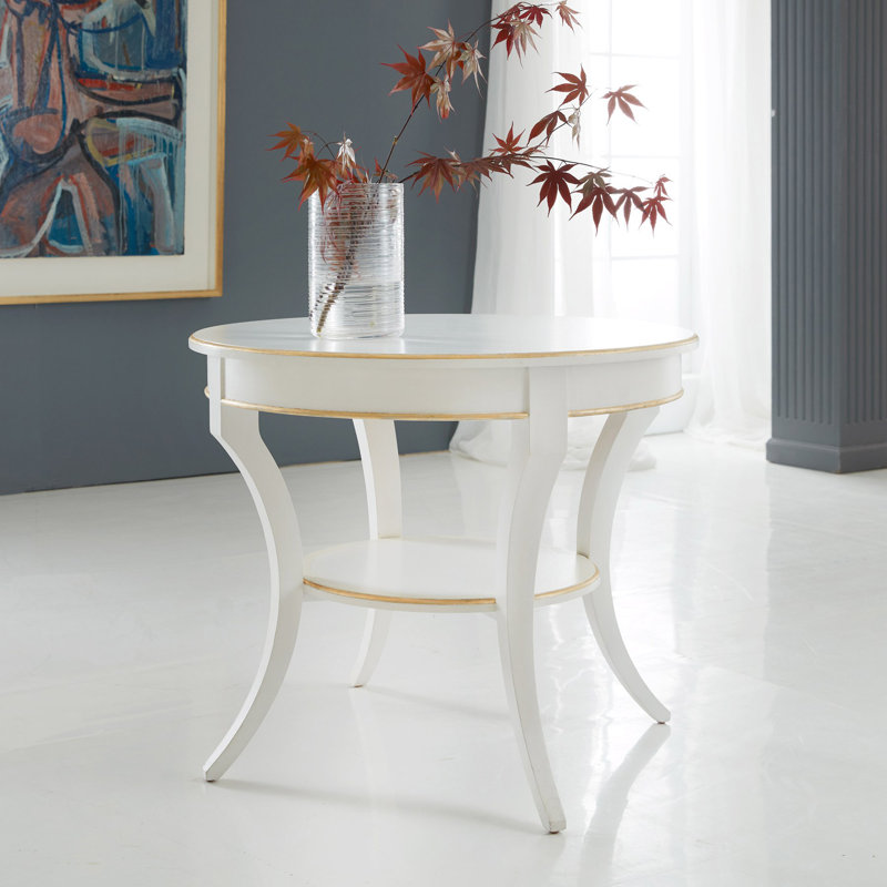 Modern History End Table, White/Gold