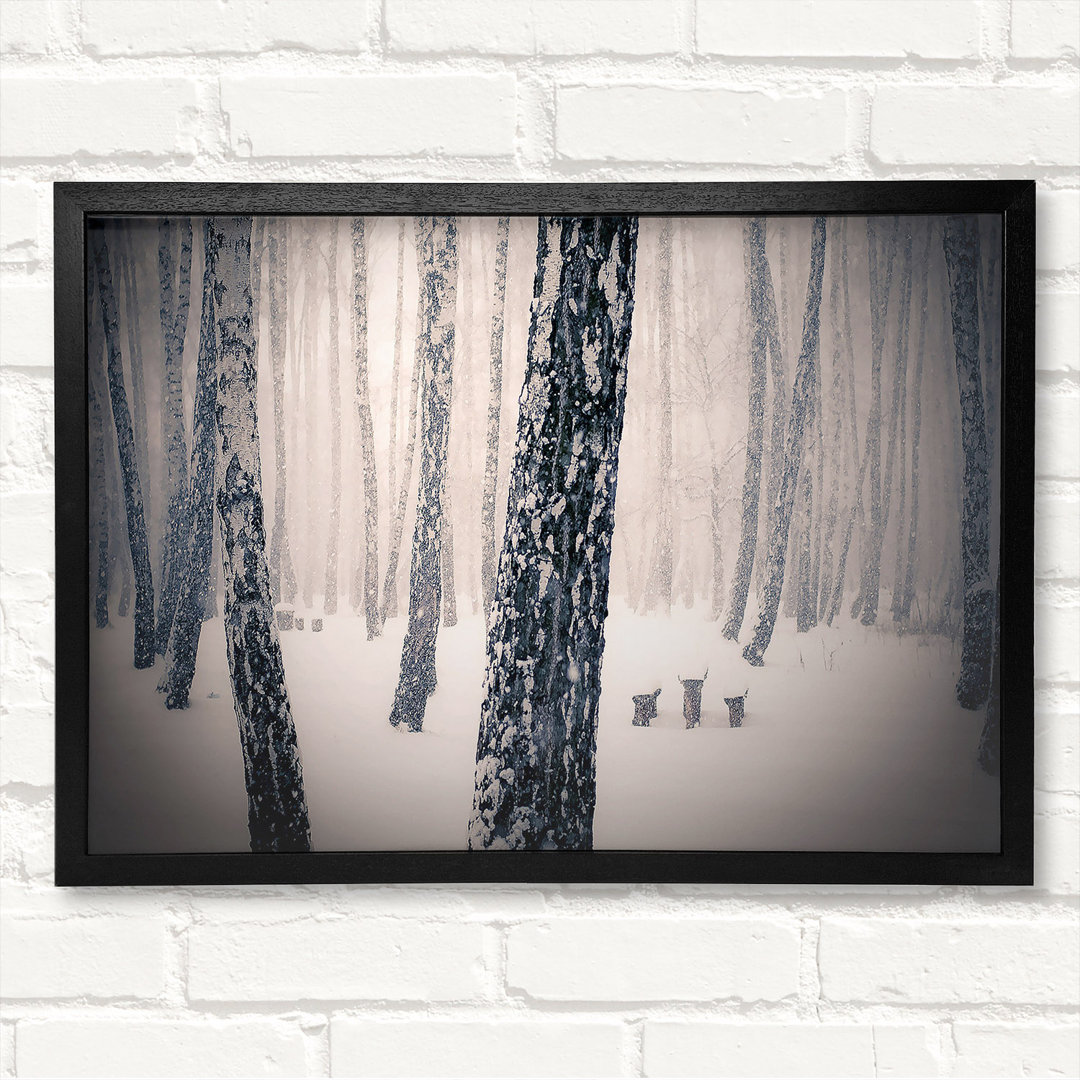 Forest Snowing - Closed Corner Frame Kunstdrucke auf Holz