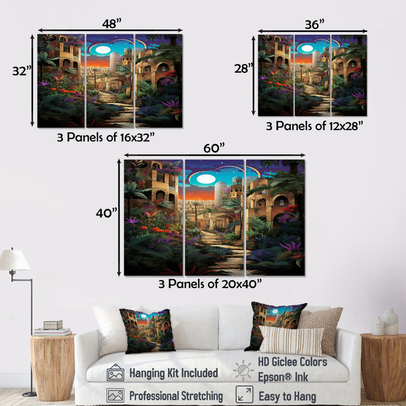Richins - City Buildings Wall Art Set, 28" H x 36" W x 1" D, Wrapped Canvas