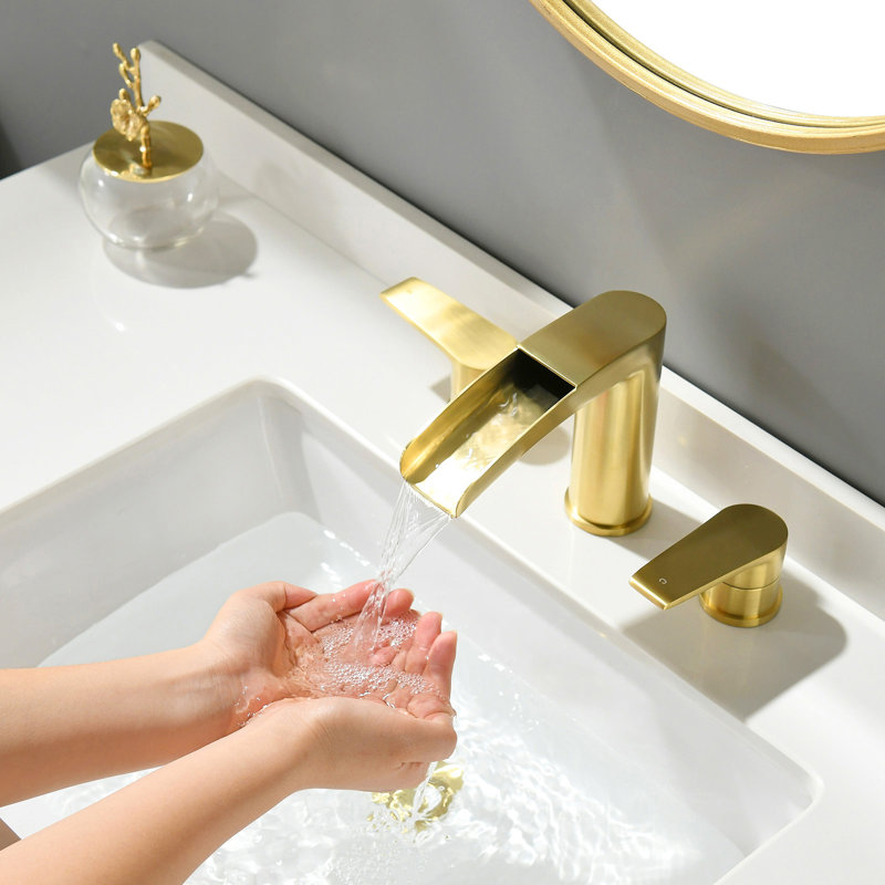2-handle Bathroom Faucet with Drain Assembly, Brushed Gold
