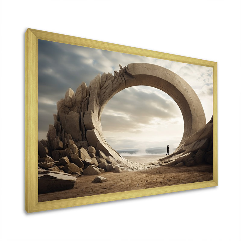 Gris surréalisme Space Canyon - Art mural surréalisme, Cadre d'angle fermé doré, H 12 po x l 20 po x P 1 po