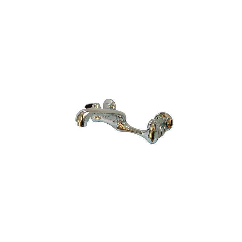 Double Handle Wall Mount Kitchen Faucet with Brass Spout