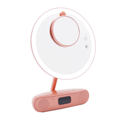 Melody 9 Inch Round Duotone Makeup Mirror with Speakers and Touch Sensor, Adjustable LED Light