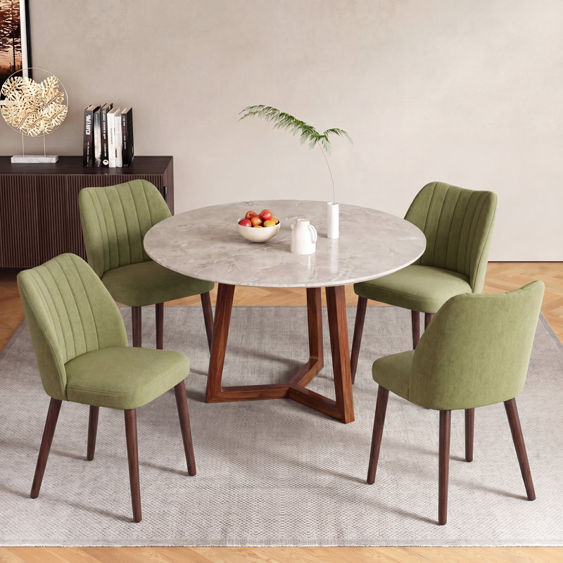 Modern Upholstered Dining Side Chair with Wooden Legs , 4, Green