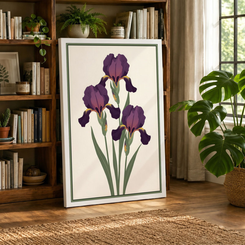 Irises in Violet Botanical - Wrapped Canvas, Black Border, 24x16 - 61.0 x 40.6 cm