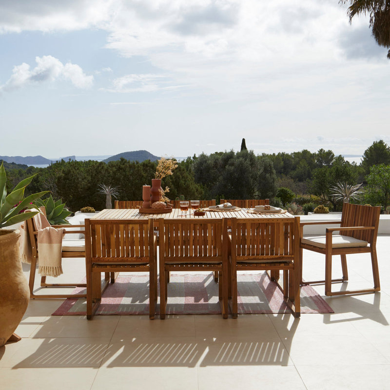 Lankin 6 Seater Wooden Outdoor Dining Set, Natural
