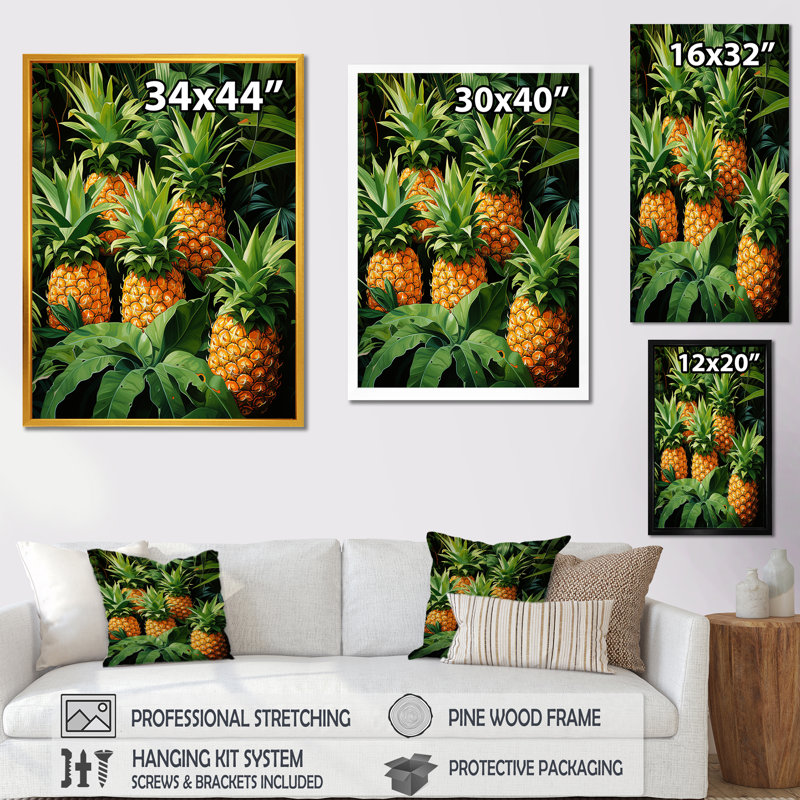 Pineapple Paradise III - Ananas, art mural, H 32 po x l 24 po x P 1 po, Cadre photo argenté