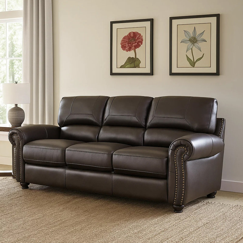 Adenn 84'' Faux Leather Sofa, Brown Faux Leather