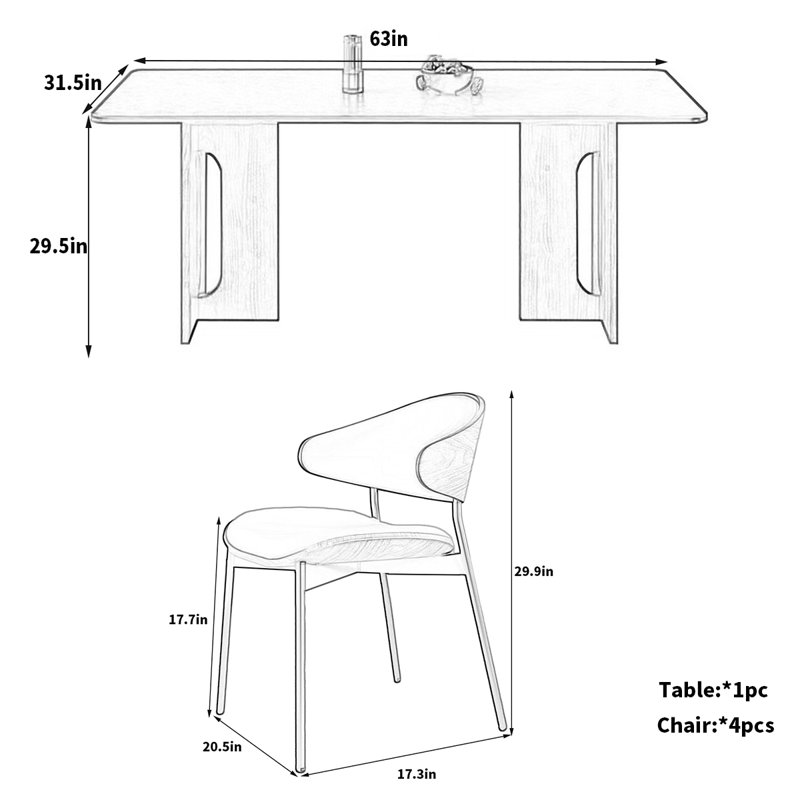 Ensemble de salle à manger rectangulaire rétro, Noir, H 29,5 po x L 63 po x l 31,5 po
