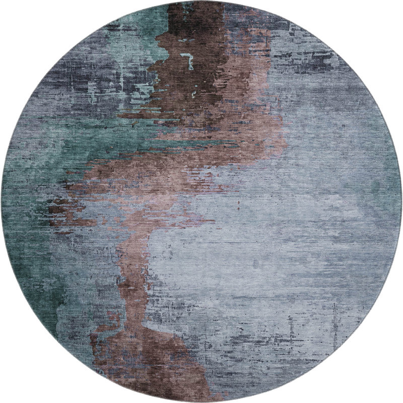 Premium Machine Washable Mayfield AMF2041 Abstract Rug, Blue, 8' Round