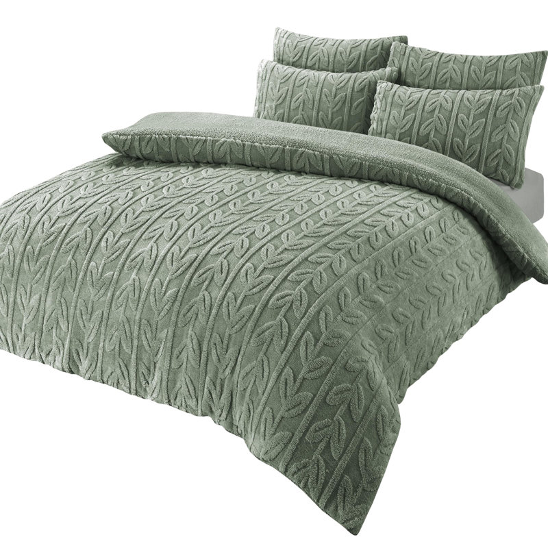 Polyester No Pattern Duvet Cover Set with Pillowcases, Kingsize Duvet Cover Set + 2 Pillowcases, Green