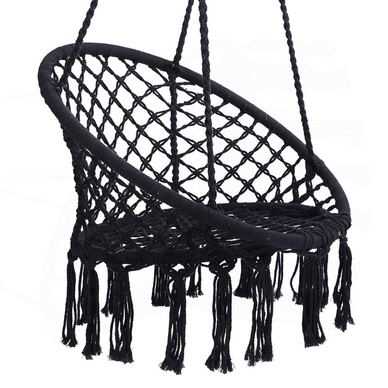 Black Swing,Hammock Chair Macrame Swing,Max 330 Lbs Hanging Cotton Rope Hammock Swing Chair For Indoor And Outdoor, Black