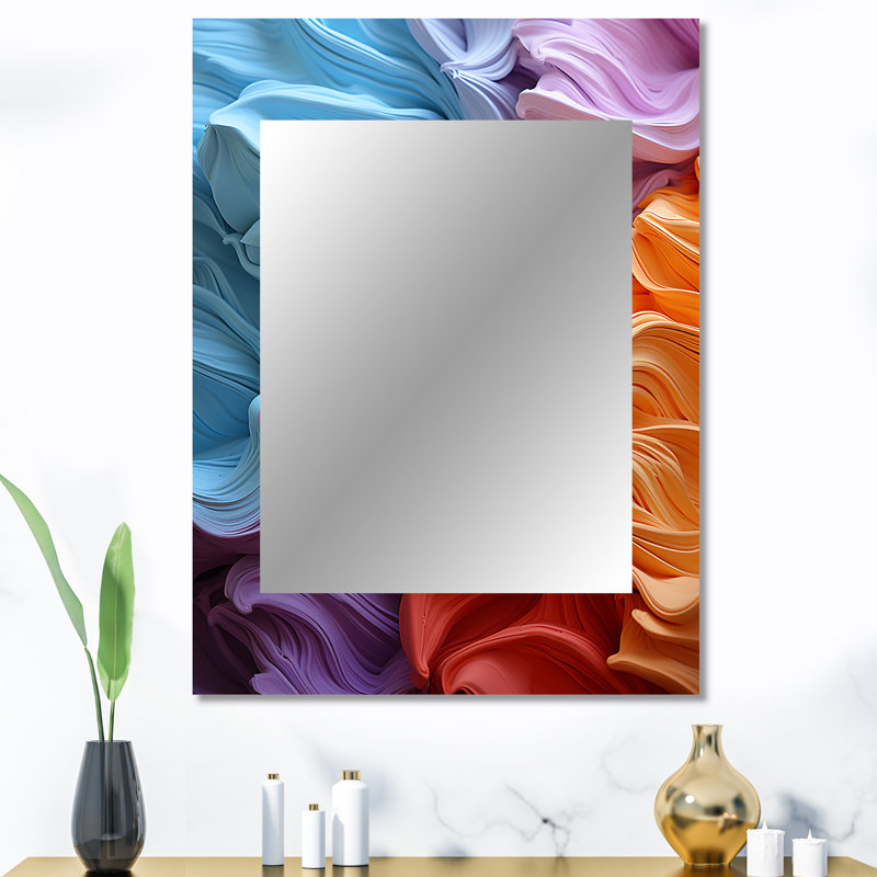 Fabric Rainbows Residue - Abstract Shapes Decorative Mirror, Orange Wall Mirror, Printed Metal Art, 40" x 30"