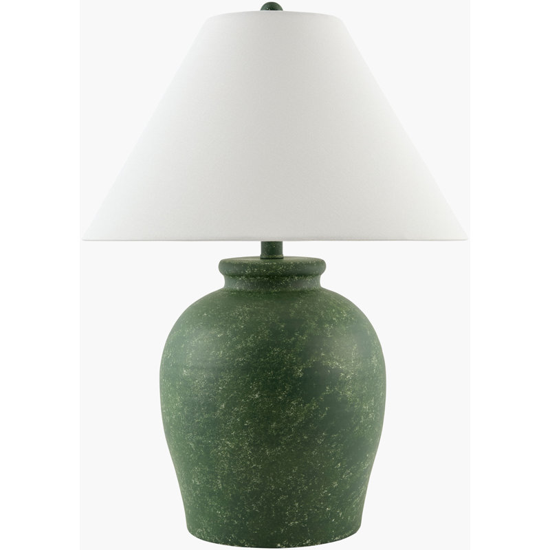 Lampe de table en céramique 22 po Chemise, Lin classique, Vert