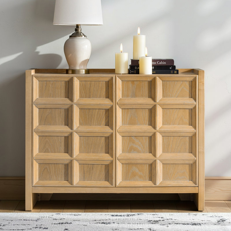 Armoire moderne en chêne à 2 portes avec façade géométrique Varnum, Bois naturel