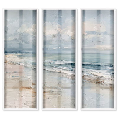 Ensemble de 3 impressions sous cadre Frosted Waves II d'Art Remedy, cadre blanc, 16 x 48 pouces.