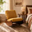 Chaise berçante en velours côtelé jaune, base en bois massif, fauteuil oscillant d'intérieur rembourré