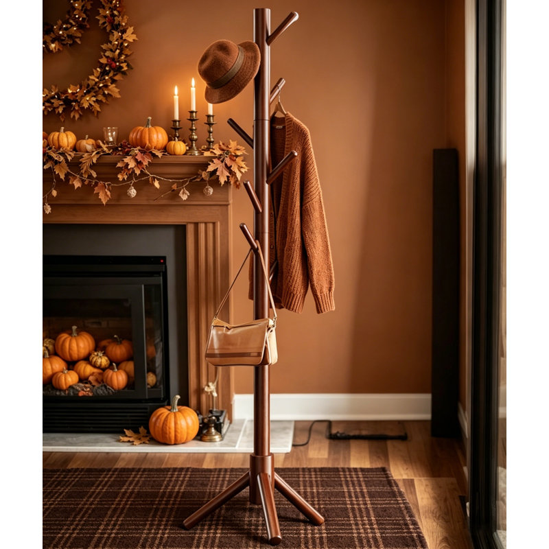 Sturdy Wooden Coat Rack With 8 Hooks And 3 Adjustable Positions. The Brown Color Is Versatile And Suitable For Bedrooms, Entryways, And Offices.